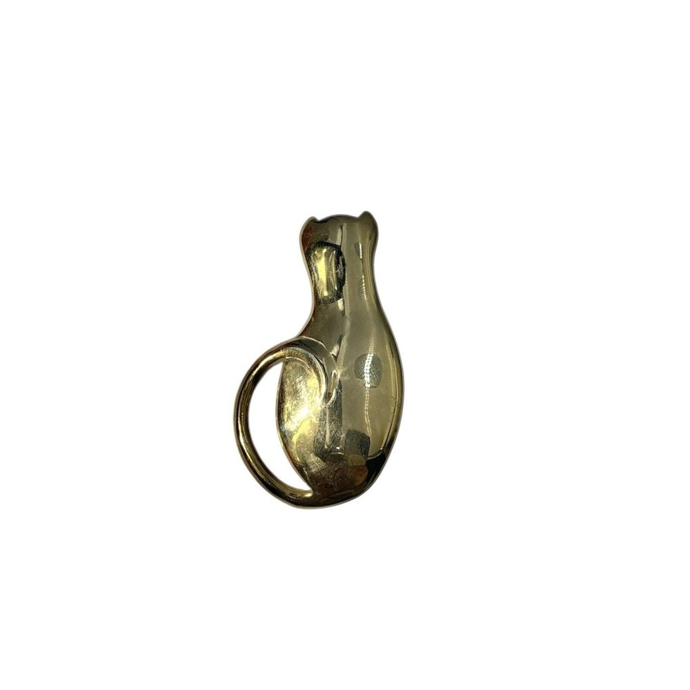 Vintage Gold Tone‎ Shiny Back of Cat Kitty Kitten Long Curled Tail Brooch Pin